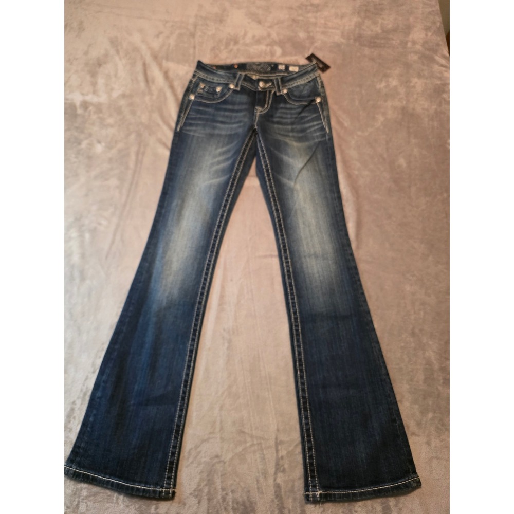 Miss Me Bootcut Jeans Women 26 Blue Embellished Fleur De Lis JP5402B2